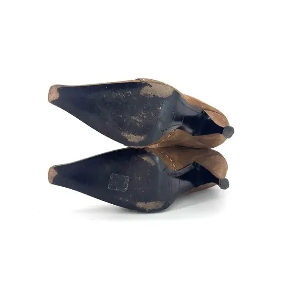 Vintage Prada Brown Suede Bow White Contrast Stitch Knee High Boots 40 - Picture 8 of 9